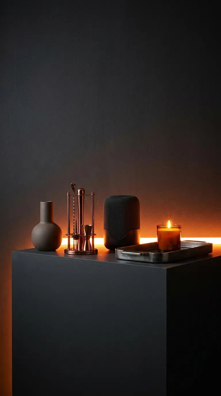 Home upgrade products in a cinematic fiery setting